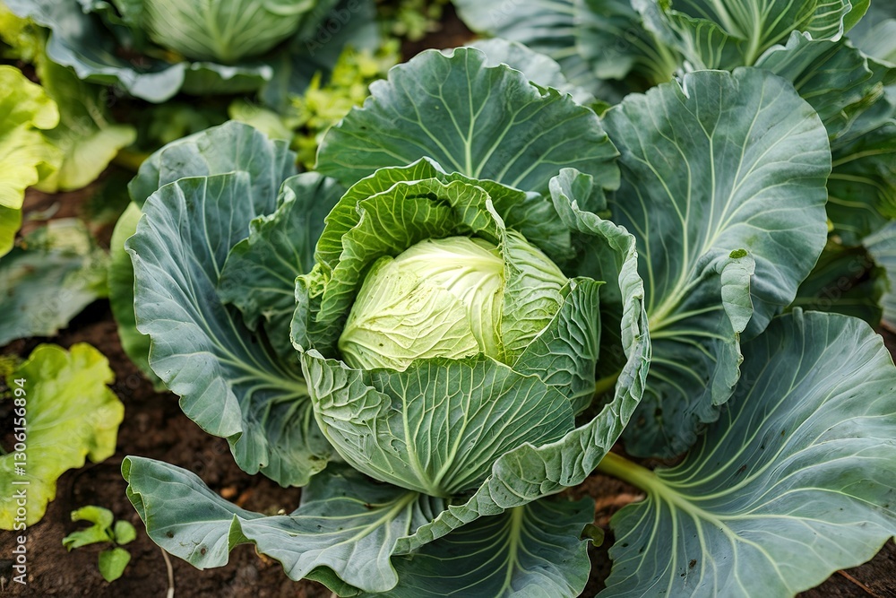 Fresh green cabbage growing in a garden Fresh green cabbage growing in a garden