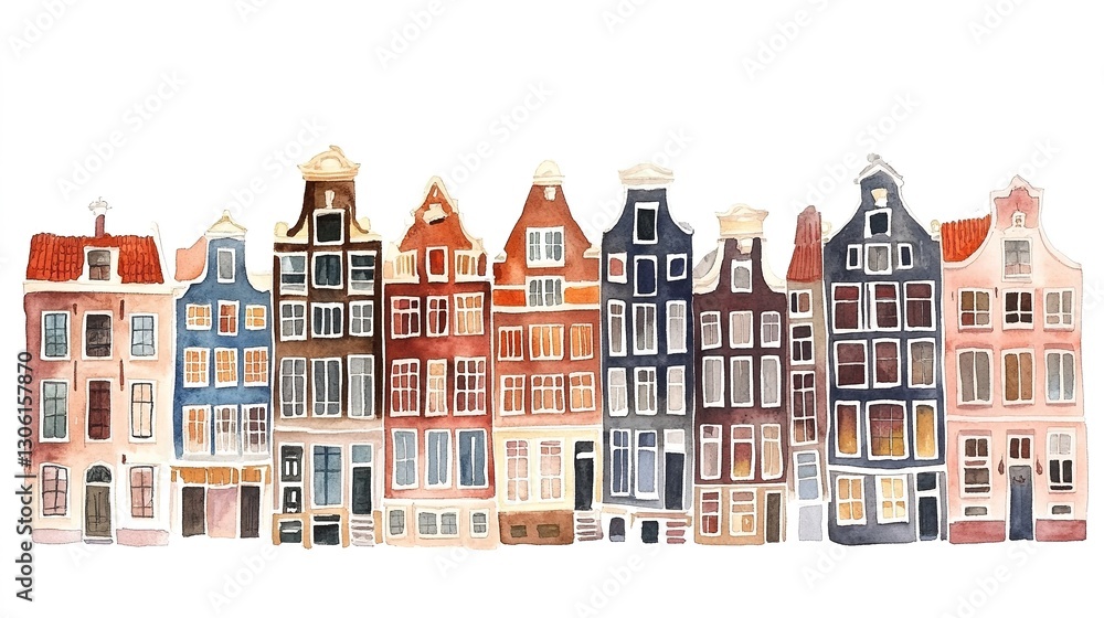 Fototapeta premium Houses in Amsterdam, watercolor
