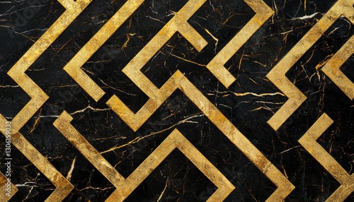 Seamless golden Greek key motif on rich black marble, refined classical luxury pattern, sophisticated Hellenistic aristocratic elegance