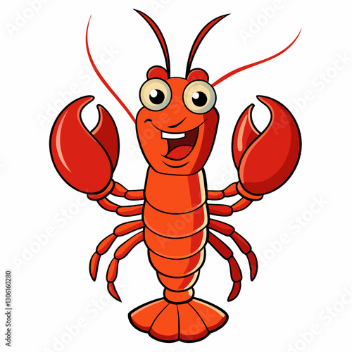 Happy cartoon lobster with big claws and cheerful expression photo