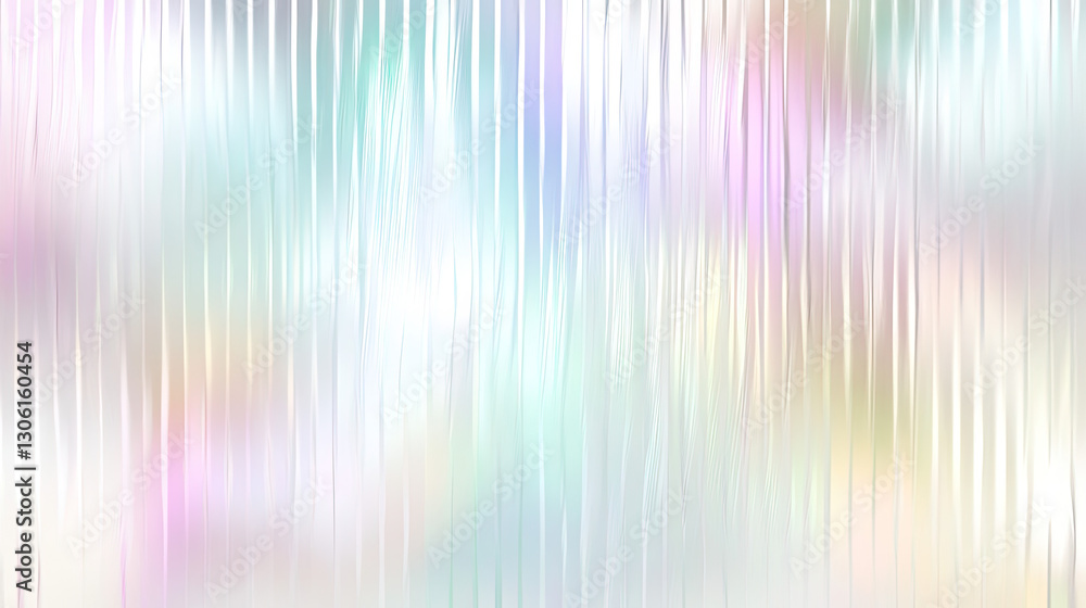 A seamless iridescent rainbow texture with a corrugated ribbed glass effect. The frosted window-like pattern in soft pastel holographic tones is enhanced by a pearlescent foil finish A seamless iridescent rainbow texture with a corrugated ribbed glass effect. The frosted window-like pattern in soft pastel holographic tones is enhanced by a pearlescent foil finish