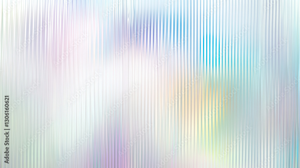 A seamless iridescent rainbow texture with a corrugated ribbed glass effect. The frosted window-like pattern in soft pastel holographic tones is enhanced by a pearlescent foil finish A seamless iridescent rainbow texture with a corrugated ribbed glass effect. The frosted window-like pattern in soft pastel holographic tones is enhanced by a pearlescent foil finish