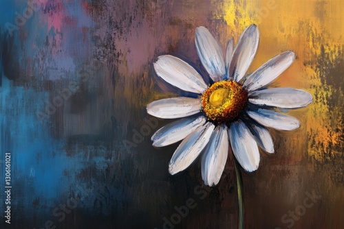 A painting of a white flower with a yellow center