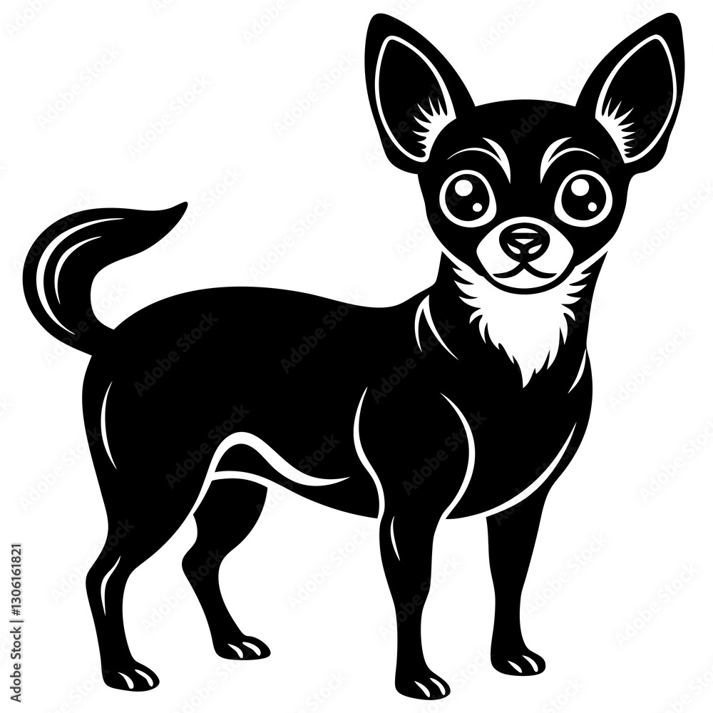 Cute black Chihuahua dog illustration with big eyes and playful stance Cute black Chihuahua dog illustration with big eyes and playful stance