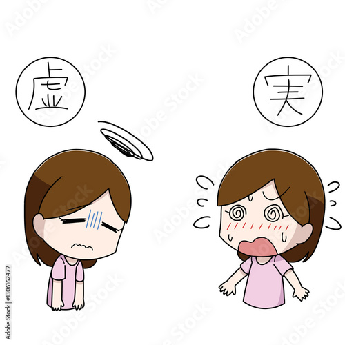 東洋医学の虚証と実証の症状のイラスト・女性