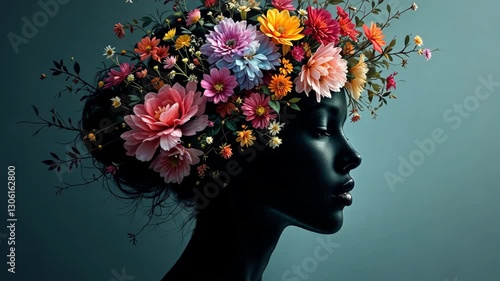 Wallpaper Mural Graceful woman with vibrant floral headpiece celebrating nature's beauty Torontodigital.ca