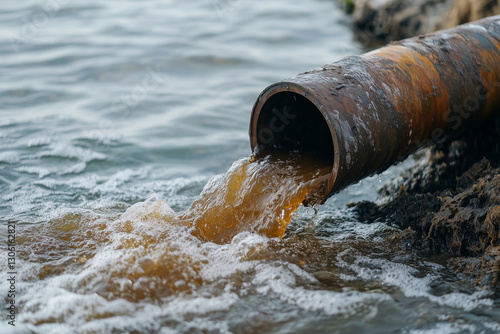 Wallpaper Mural  pipe is spewing out brown water into the ocean. The water is murky and dirty, and it's clear that it's not safe for marine life. The scene is a reminder of the importance of protecting our oceans Torontodigital.ca
