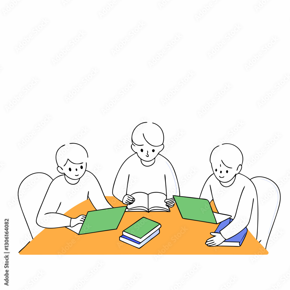 Studying students at table with laptops and books, focused on learning. scene captures collaboration and concentration in educational setting Studying students at table with laptops and books, focused on learning. scene captures collaboration and concentration in educational setting