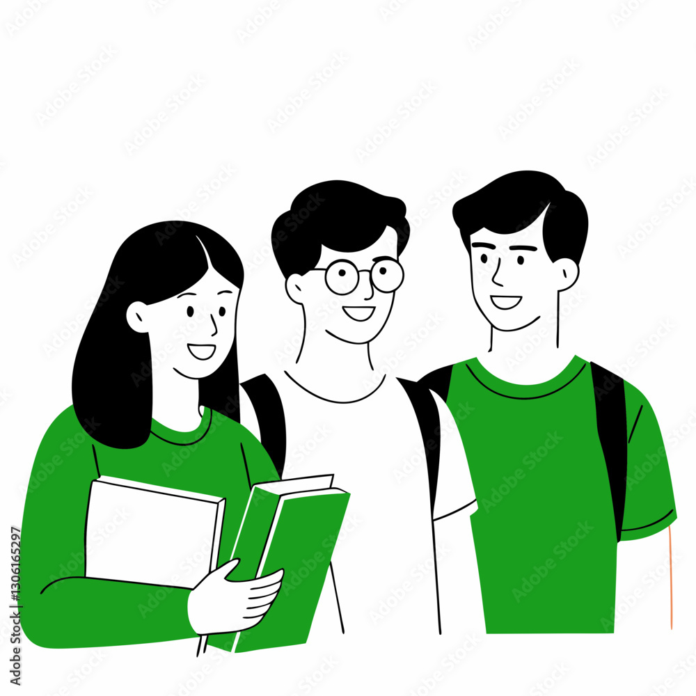 Students smiling together with books, showcasing friendship and teamwork Students smiling together with books, showcasing friendship and teamwork