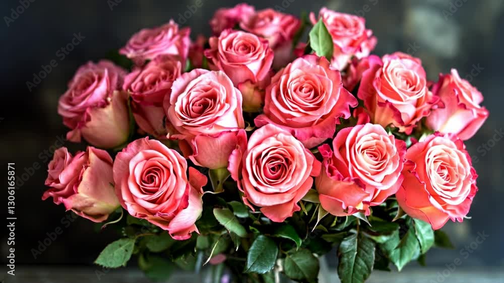 Pink roses blooming elegantly with falling petals in vibrant bouquet closeup Pink roses blooming elegantly with falling petals in vibrant bouquet closeup