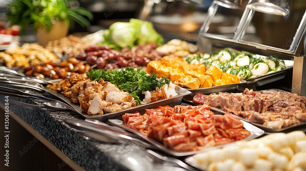 Obraz premium A variety of food items are displayed in an appetizing way