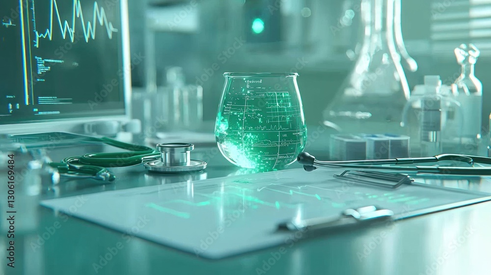 Naklejka premium A medical laboratory setup with digital data analysis elements