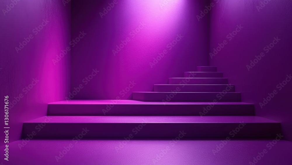 Obraz premium Abstract purple staircase scene with illuminated walls and soft shadows creating a dramatic and modern atmosphere for interior design concepts