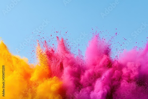 Colorful powders in the air creating a vibrant and dynamic scene of movement and celebration in the outdoors photo