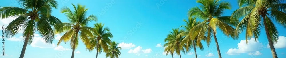 Fototapeta premium Lush palm trees sway gently under a vibrant blue sky , landscape, paradise