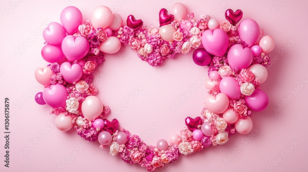 Pink heart balloon flowers backdrop Valentine's Pink heart balloon flowers backdrop Valentine's
