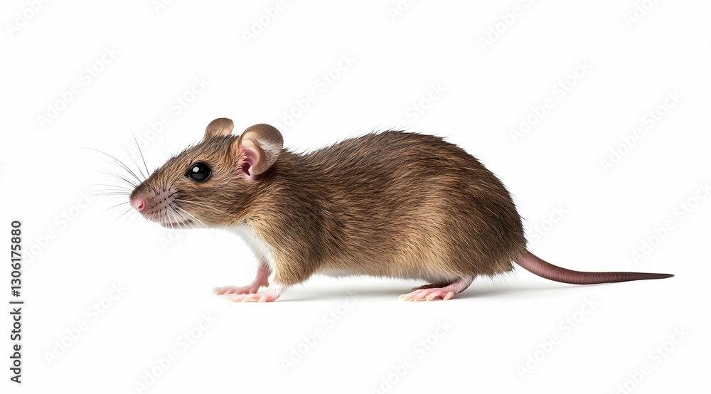 A Close-Up Studio Shot of an Alert Wild Brown Mouse with Long Whiskers A Close-Up Studio Shot of an Alert Wild Brown Mouse with Long Whiskers