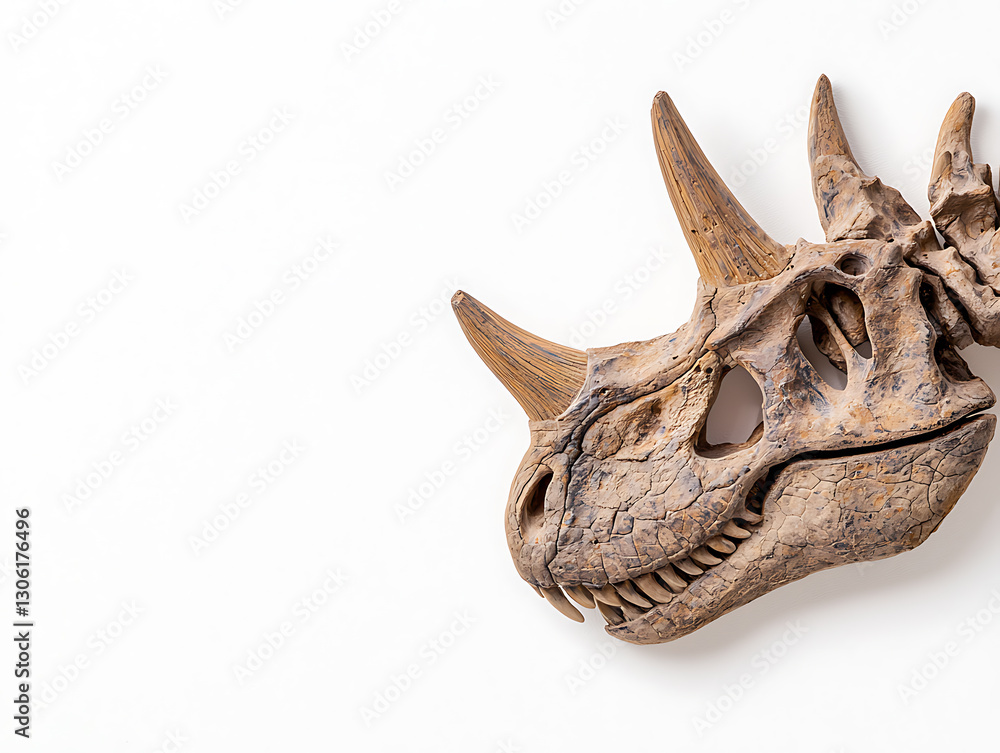 Fototapeta premium Discovering fossils dinosaur skull display in a museum paleontological exhibit educational environment