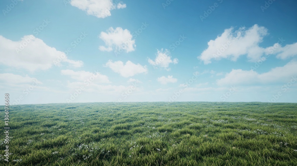 Sunny meadow, clear sky, wide grassy field, idyllic landscape, nature background Sunny meadow, clear sky, wide grassy field, idyllic landscape, nature background