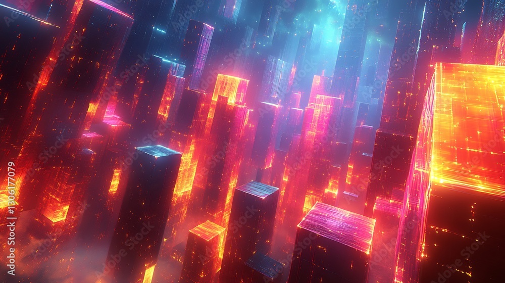 Fototapeta premium Vibrant Neon Cityscape Glowing Brightly. AI Generated