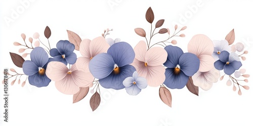 Elegant Floral Arrangement Featuring Soft Blue and Blush Blooms on a White Background for Design and Decoration Purposes
