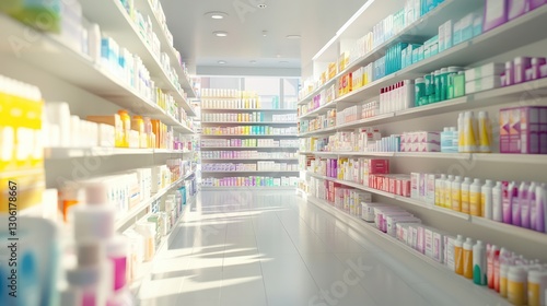 Wallpaper Mural Bright pharmacy aisle, products on shelves, sunlight, healthcare Torontodigital.ca
