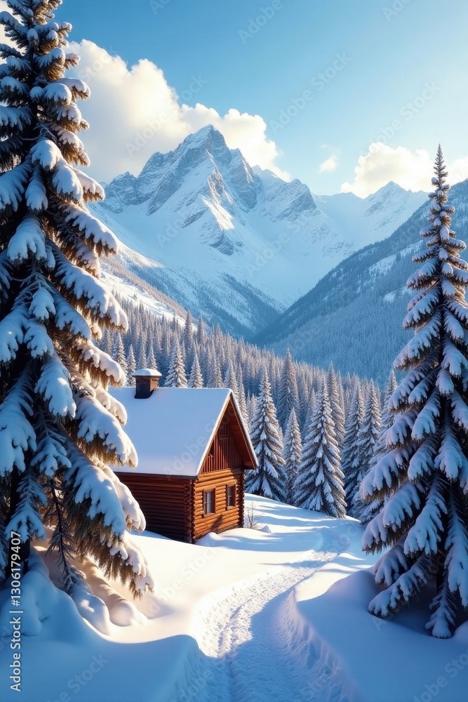 Fototapeta premium Snow dusted Aspen rooftops, glistening under winter sun , vacation, powder