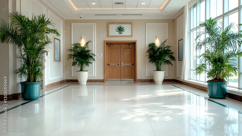 Fototapeta premium Sleek and Contemporary Hospital Interior Showcasing Healthcare Excellence A clean modern and professional medical facility that conveys an image of healthcare services and patient centric amenities