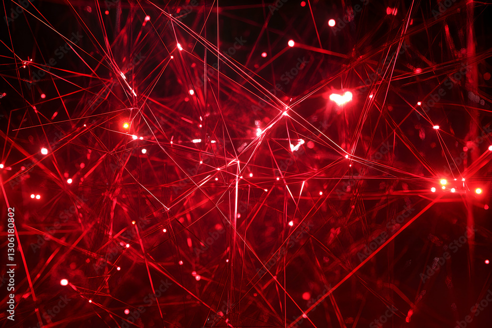 Abstract Red Glowing Network with Interconnected Nodes and Lines Abstract Red Glowing Network with Interconnected Nodes and Lines