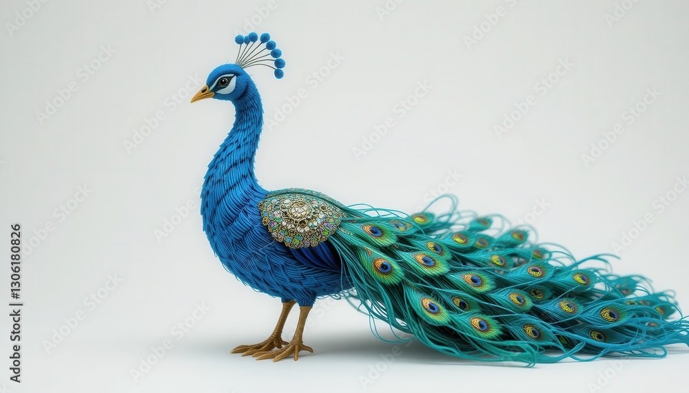 Fototapeta premium Exquisite Blue Peacock Figurine with Ornate Jewel Accents Stunning Artwork Display