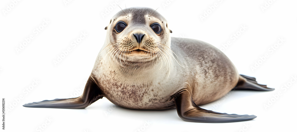 Obraz premium Adorable Seal Pup Posing on White Background, Perfect for Children's Books