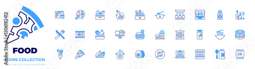Food icon collection. Bold line style. Duotone colors. restaurant, noodle, wash, catering, street food, vegan food, baby food, tinned food, cat food
