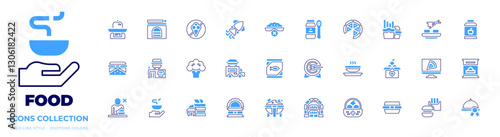 Food icon collection. Bold line style. Duotone colors. squid, hunger, oven, food truck, canned food, food box , food tray , baby food , food , fast food