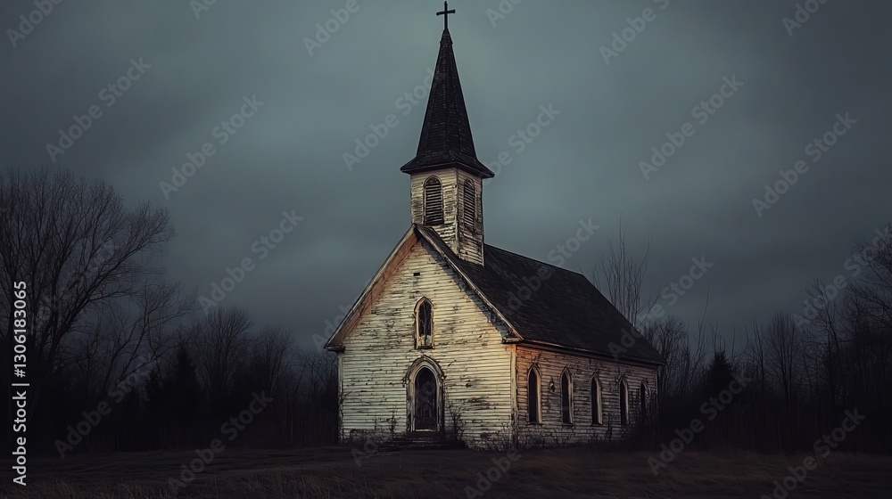 Fototapeta premium Foggy Night Surrounding a Dark Church