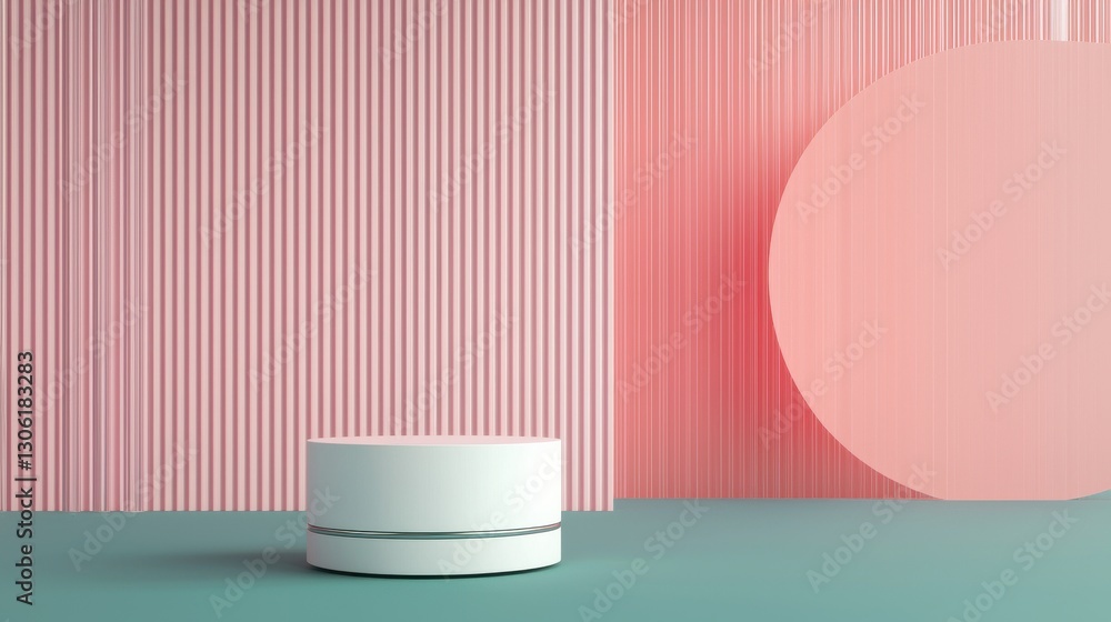 Minimalist Display Table with Pink and Green Background for Design