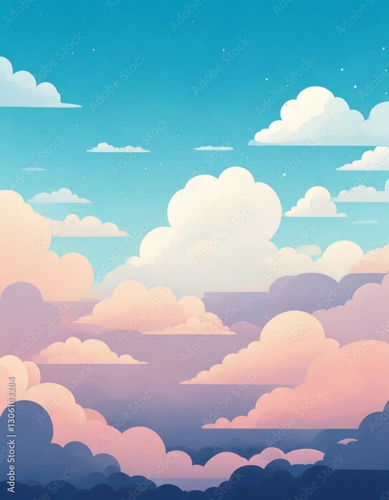 Sky with clouds with pastel color cartoon illustration in high resolution Sky with clouds with pastel color cartoon illustration in high resolution