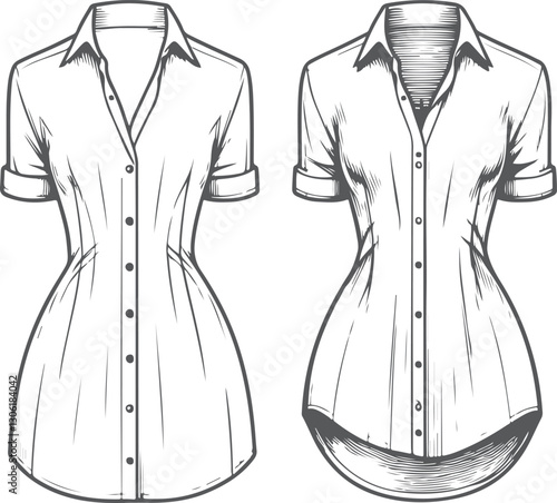 Line art Shirt dress fashion illustration