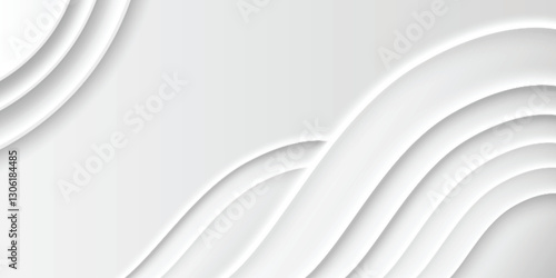 Neumorphism background with elegant curved white layers. Minimalist wavy pattern on light surface with soft shadows. Clean monochromatic design for modern ui, website header or presentation template.