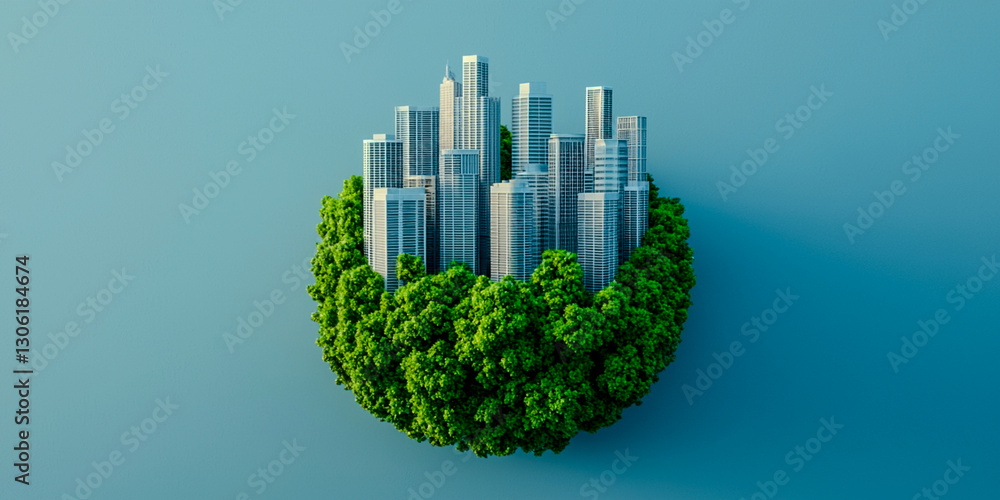 A modern cityscape surrounded by lush greenery, symbolizing the harmony between urban development and nature. A modern cityscape surrounded by lush greenery, symbolizing the harmony between urban development and nature.