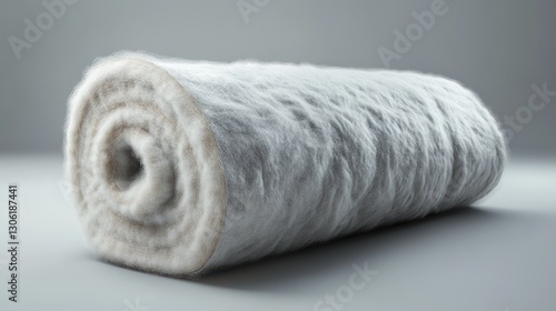 Rolled cotton filling, studio shot, gray background, textile industry
