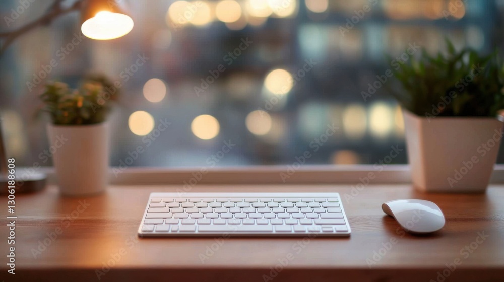 Fototapeta premium Cozy Workspace by Window at Night