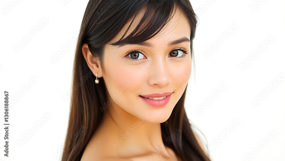 Stunning Young Woman with Long Dark Hair and Brown Eyes, Gazing at the Camera Stunning Young Woman with Long Dark Hair and Brown Eyes, Gazing at the Camera