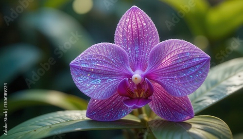 Stunning Purple Orchid Flower Blossom Close Up Dew Drops Macro