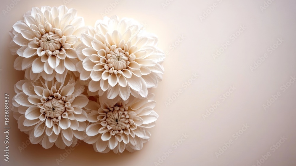 A white-on-white greeting card design with a minimalist floral theme, showcasing white chrysanthemum flowers A white-on-white greeting card design with a minimalist floral theme, showcasing white chrysanthemum flowers