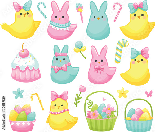 Easter Peeps vector illustration isolated background 
