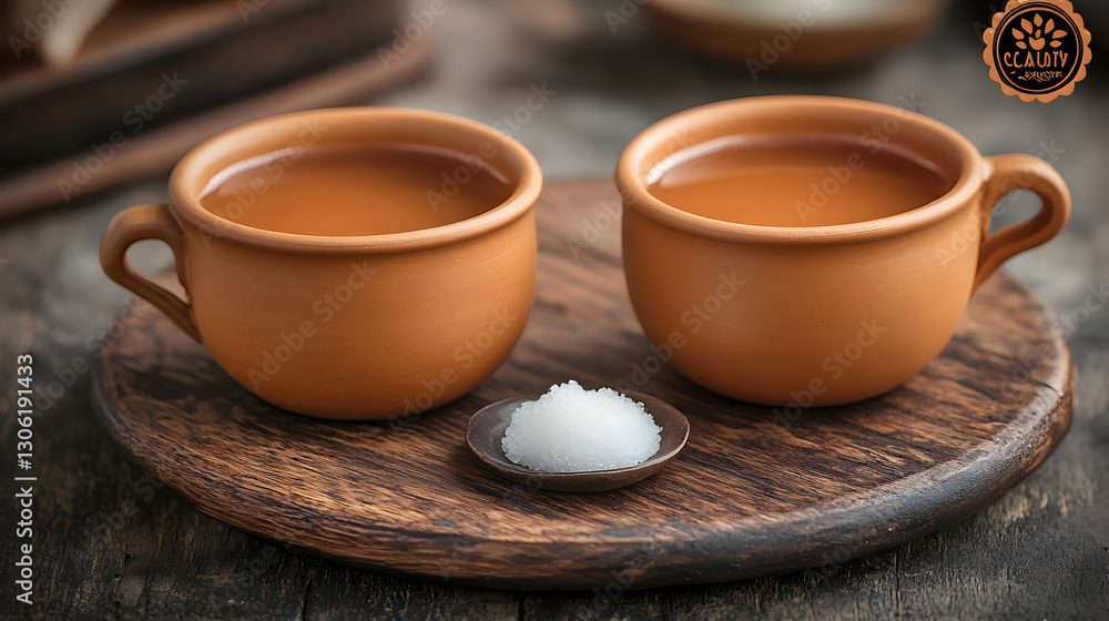 Authentic Paraguayan Cocido served in traditional clay cups with sugar Authentic Paraguayan Cocido served in traditional clay cups with sugar