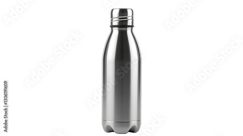 Stainless steel water bottle isolated on black background. photo