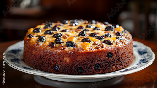 Authentic San Marinese Bustrengo Dessert on a Decorative Plate close up