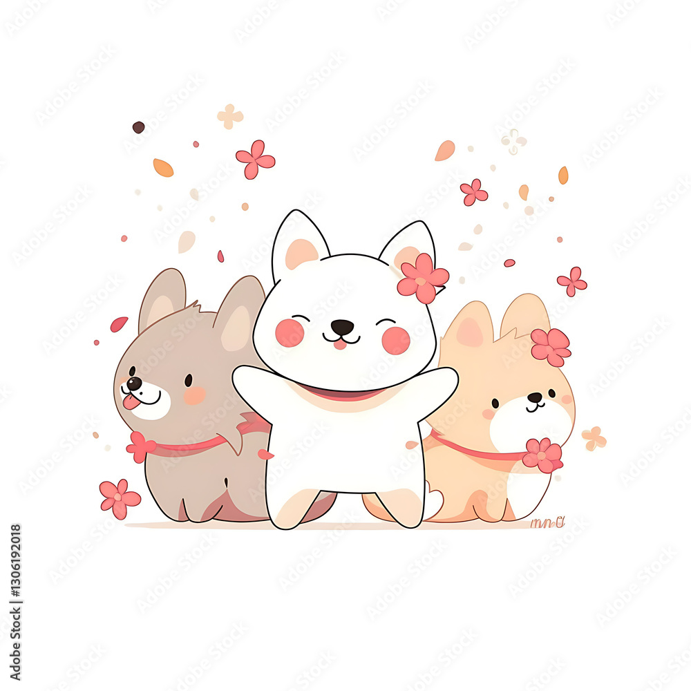 Naklejka premium Playful and whimsical dog or cat illustrations in vibrant and minimalist designs.