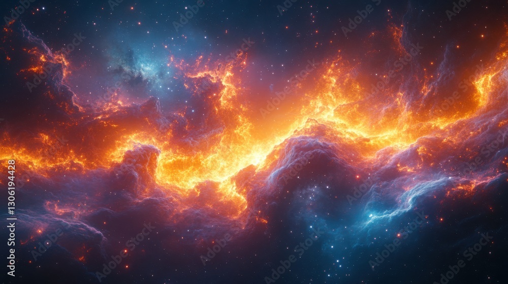 Fiery Nebula Cosmic Cloudscape Vibrant Orange and Blue Space Background Fiery Nebula Cosmic Cloudscape Vibrant Orange and Blue Space Background